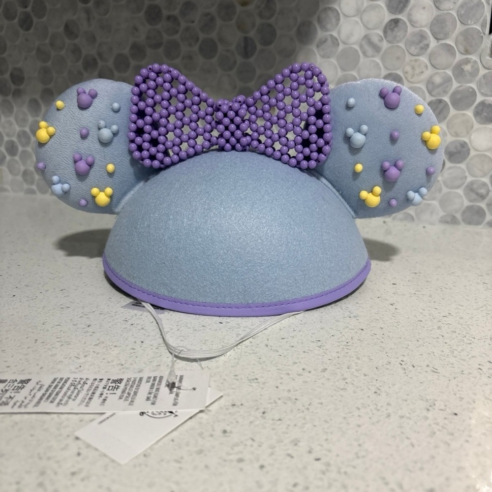 Disney Parks Minnie Mouse Beaded Purple Blue Ear Hat for Adults New With Tag